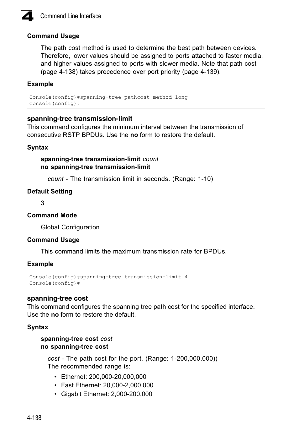 Spanning-tree transmission-limit, Spanning-tree cost | SMC Networks 16 10BASE-T User Manual | Page 314 / 384