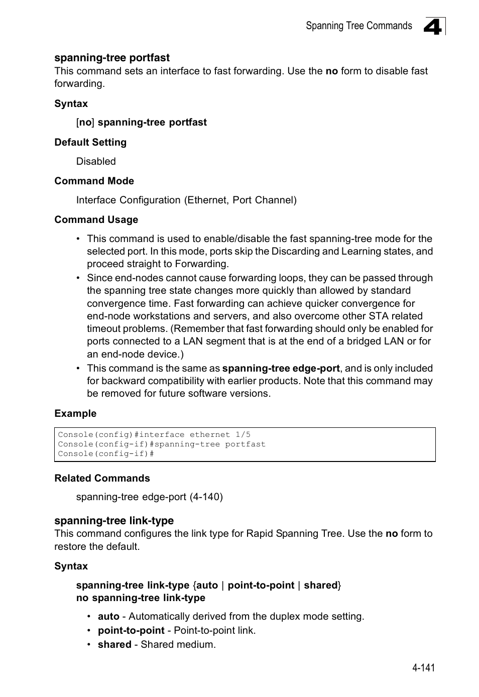 Spanning-tree portfast, Spanning-tree link-type | SMC Networks 16 10BASE-T User Manual | Page 317 / 384