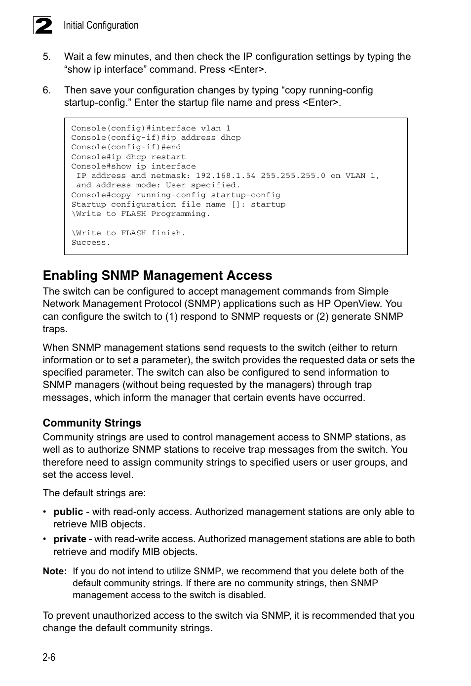 Enabling snmp management access, Community strings | SMC Networks 16 10BASE-T User Manual | Page 34 / 384