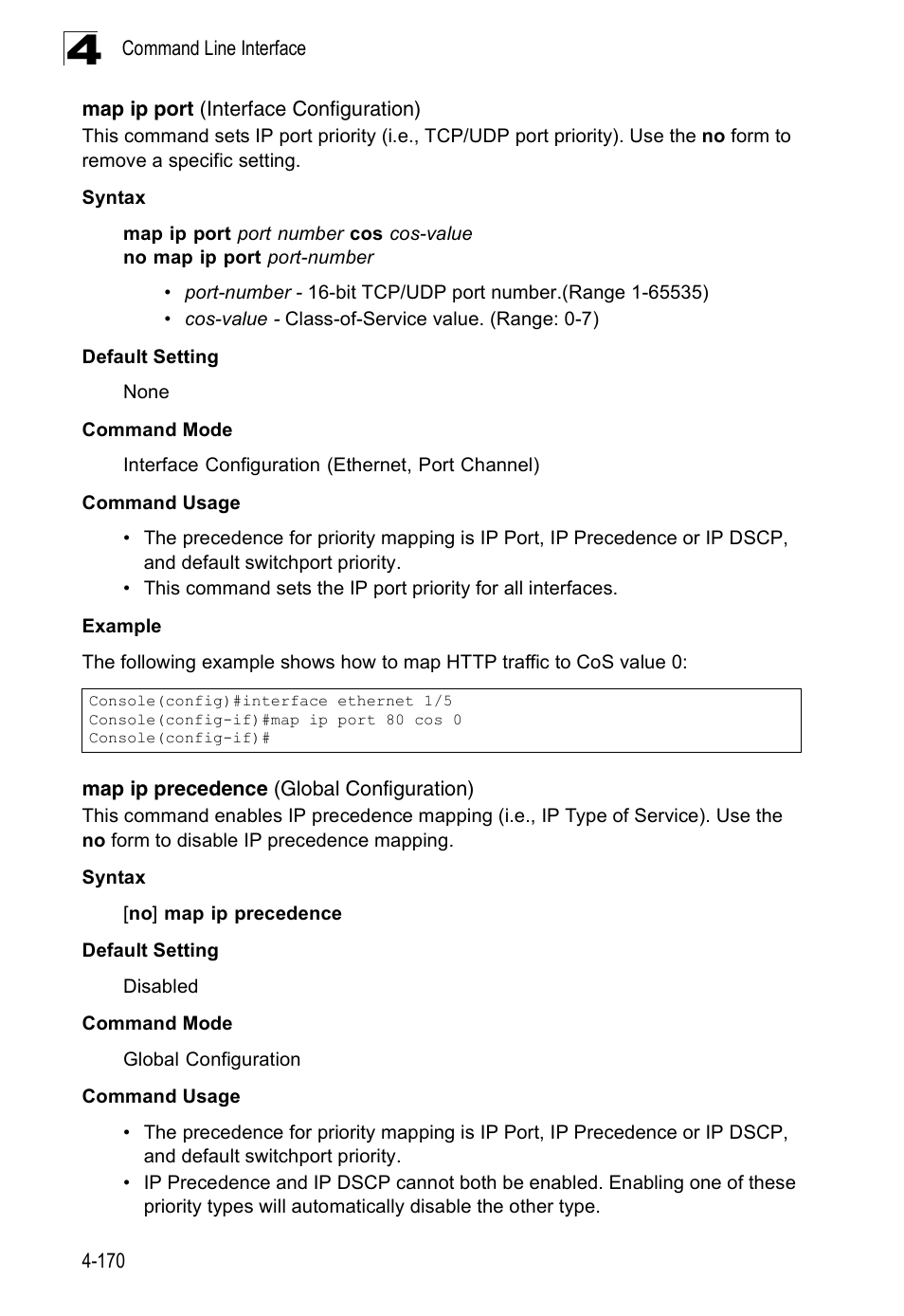 Map ip port (interface configuration), Map ip precedence (global configuration) | SMC Networks 16 10BASE-T User Manual | Page 346 / 384