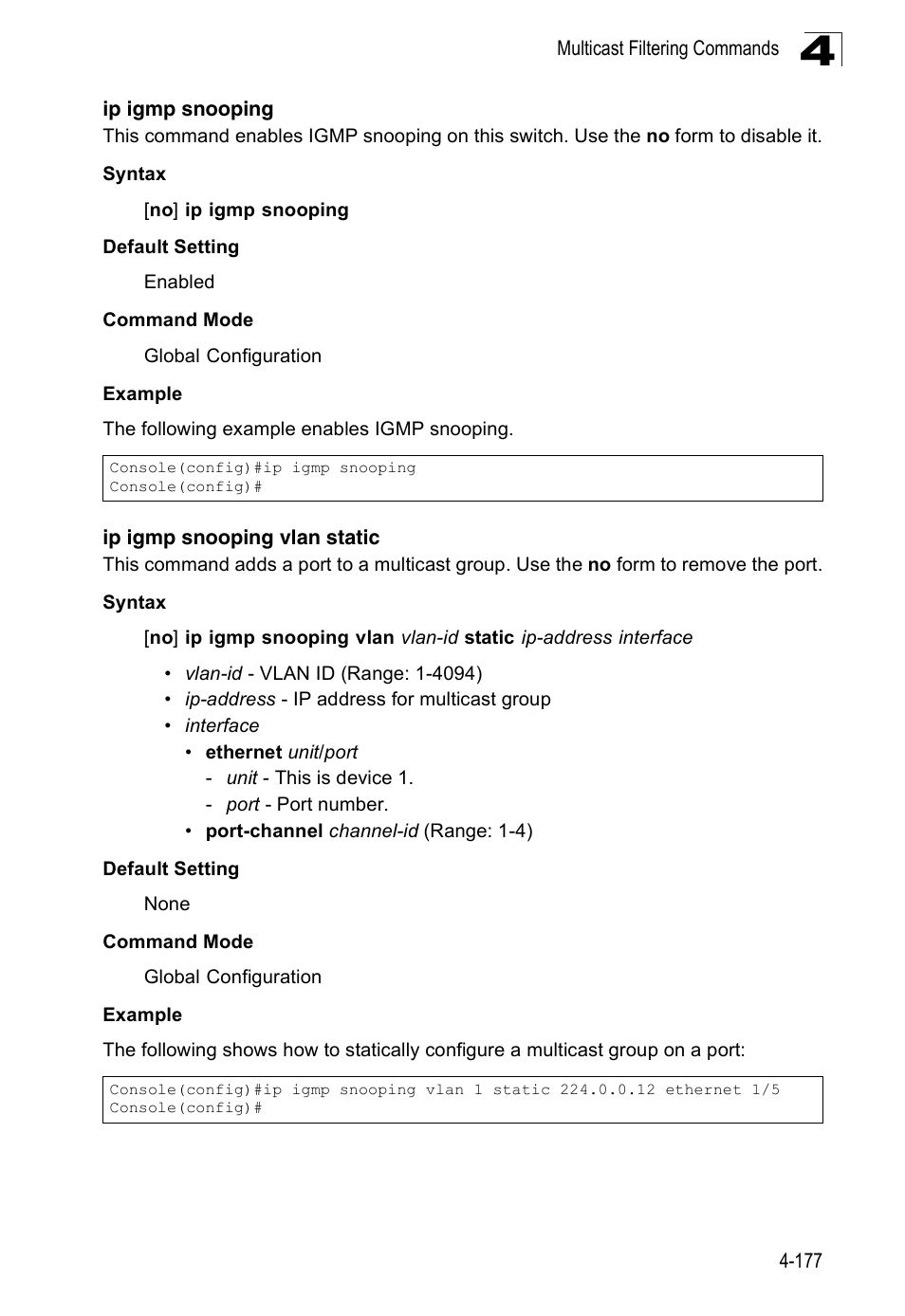 Ip igmp snooping, Ip igmp snooping vlan static | SMC Networks 16 10BASE-T User Manual | Page 353 / 384