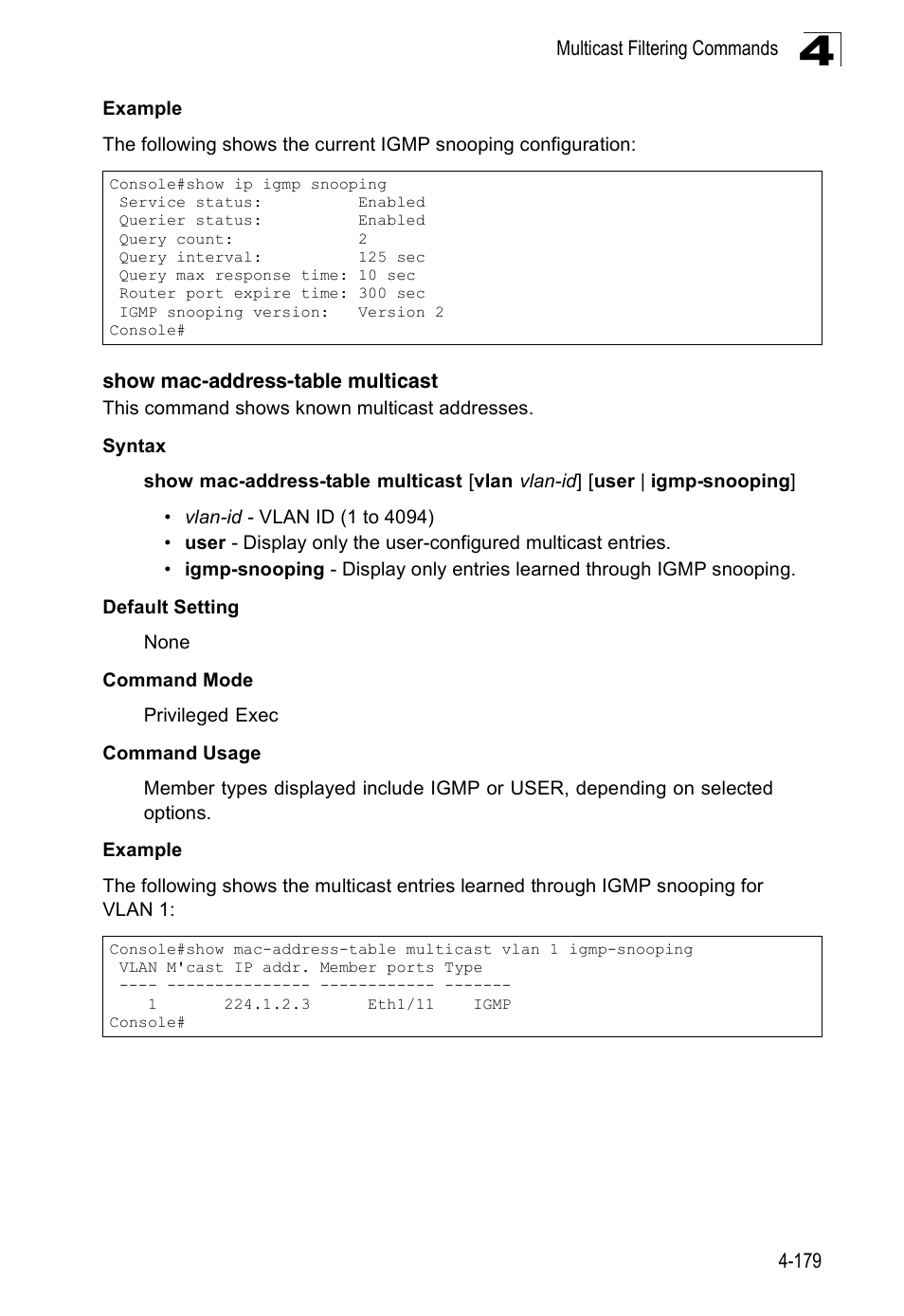 Show mac-address-table multicast | SMC Networks 16 10BASE-T User Manual | Page 355 / 384