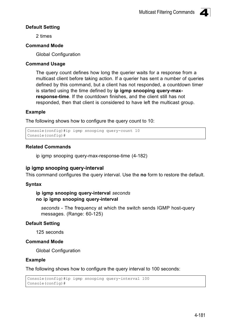 Ip igmp snooping query-interval | SMC Networks 16 10BASE-T User Manual | Page 357 / 384