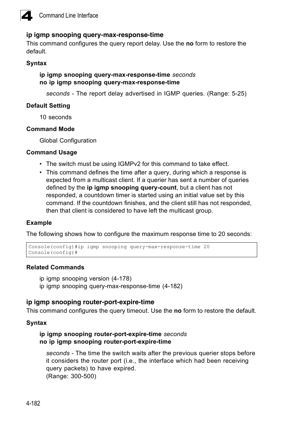 Ip igmp snooping query-max-response-time, Ip igmp snooping router-port-expire-time | SMC Networks 16 10BASE-T User Manual | Page 358 / 384