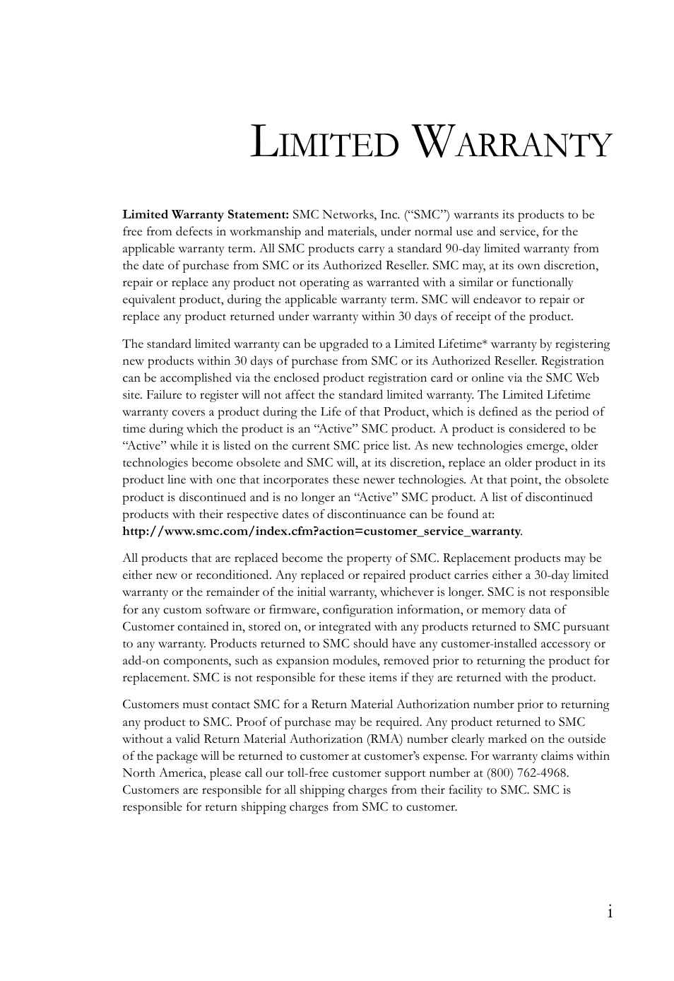 Imited, Arranty | SMC Networks 16 10BASE-T User Manual | Page 5 / 384