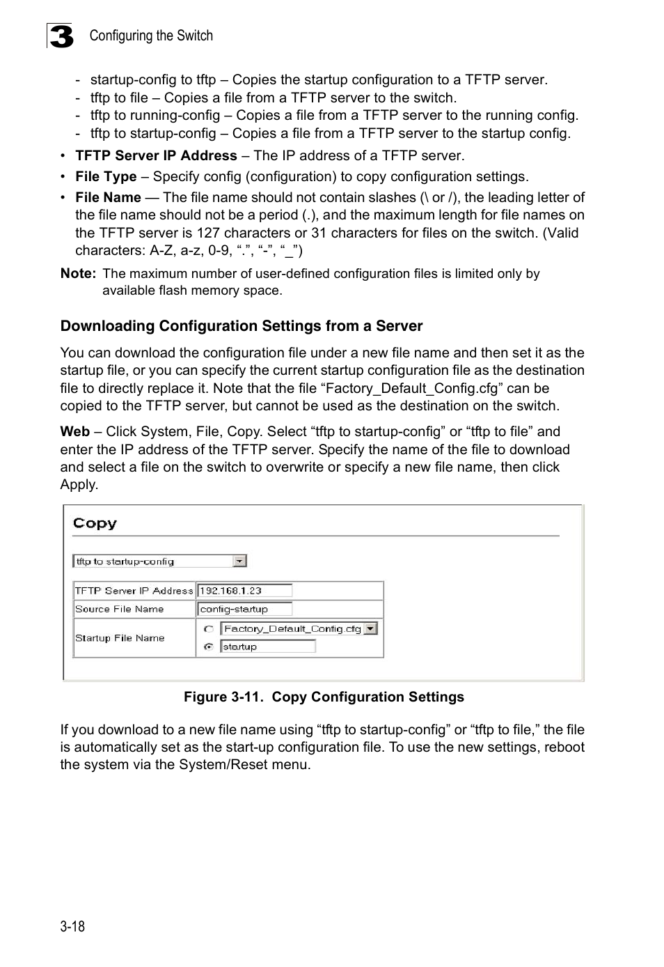 Downloading configuration settings from a server, Figure 3-11. copy configuration settings | SMC Networks 16 10BASE-T User Manual | Page 54 / 384