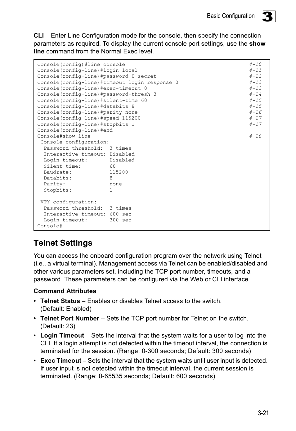 Telnet settings | SMC Networks 16 10BASE-T User Manual | Page 57 / 384