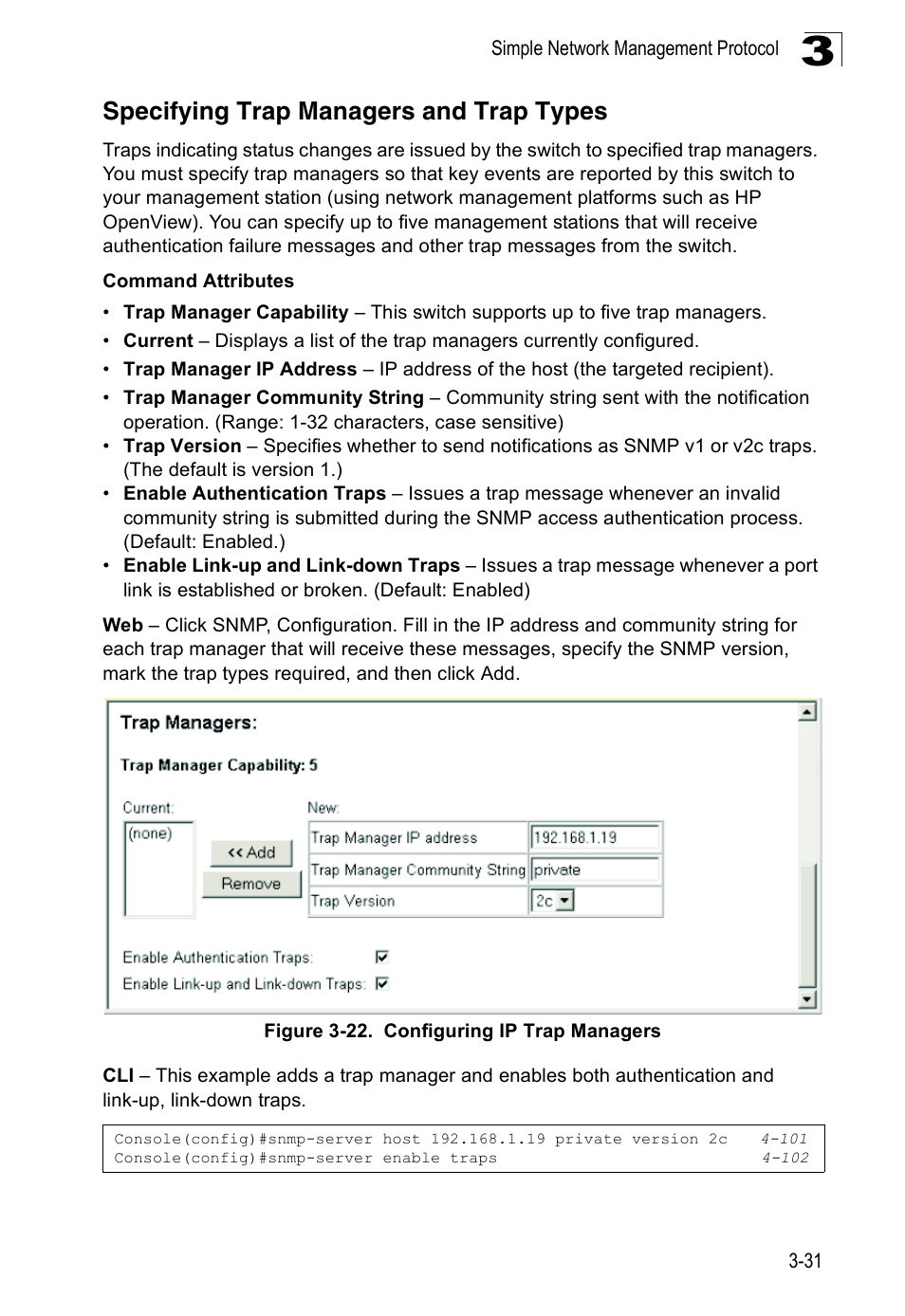 Specifying trap managers and trap types, Figure 3-22. configuring ip trap managers | SMC Networks 16 10BASE-T User Manual | Page 67 / 384