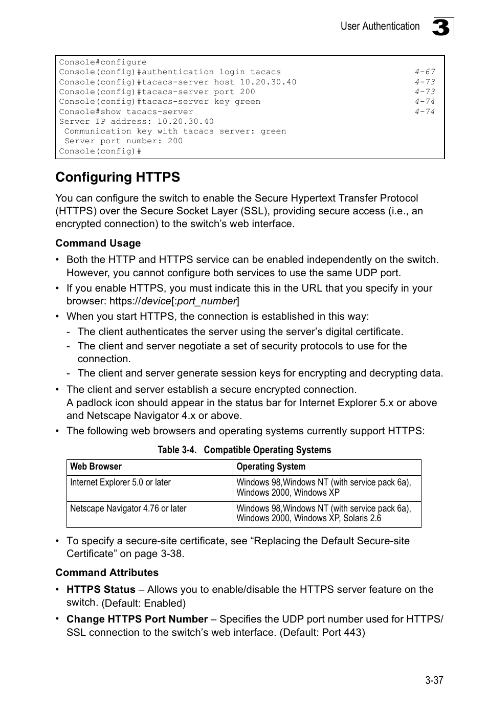 Configuring https, Table 3-4, Compatible operating systems | SMC Networks 16 10BASE-T User Manual | Page 73 / 384