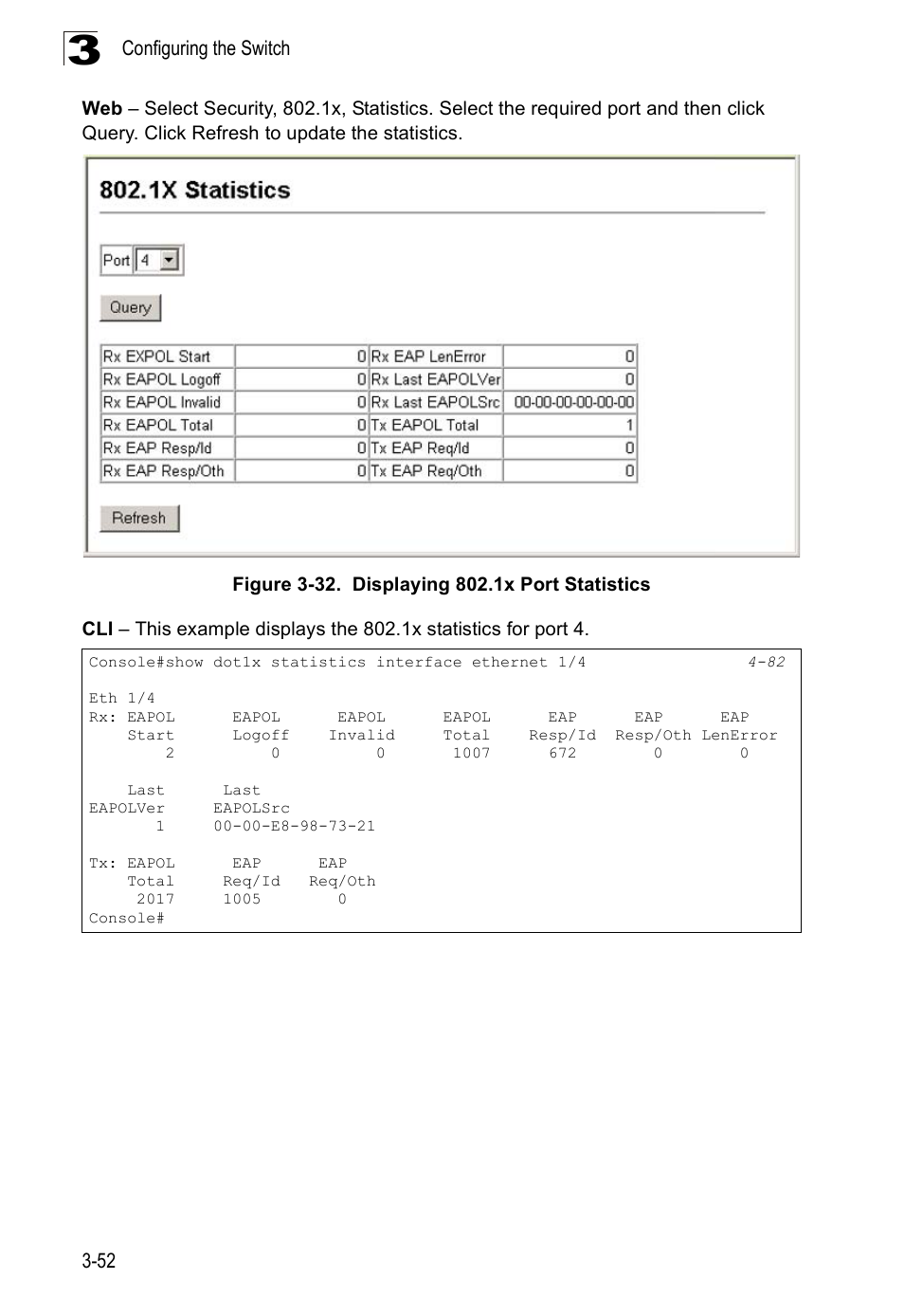 Figure 3-32. displaying 802.1x port statistics | SMC Networks 16 10BASE-T User Manual | Page 88 / 384