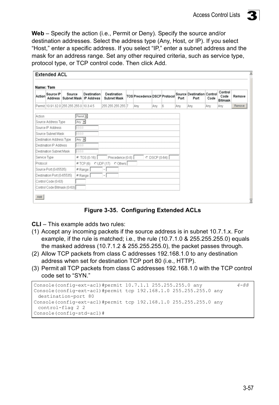 Figure 3-35. configuring extended acls | SMC Networks 16 10BASE-T User Manual | Page 93 / 384