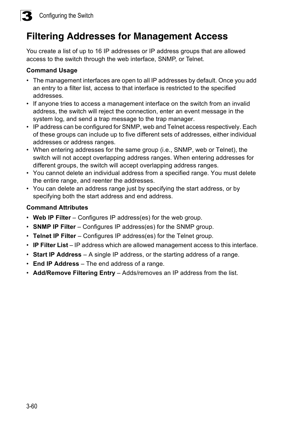 Filtering addresses for managementaccess, Filtering addresses for management access | SMC Networks 16 10BASE-T User Manual | Page 96 / 384