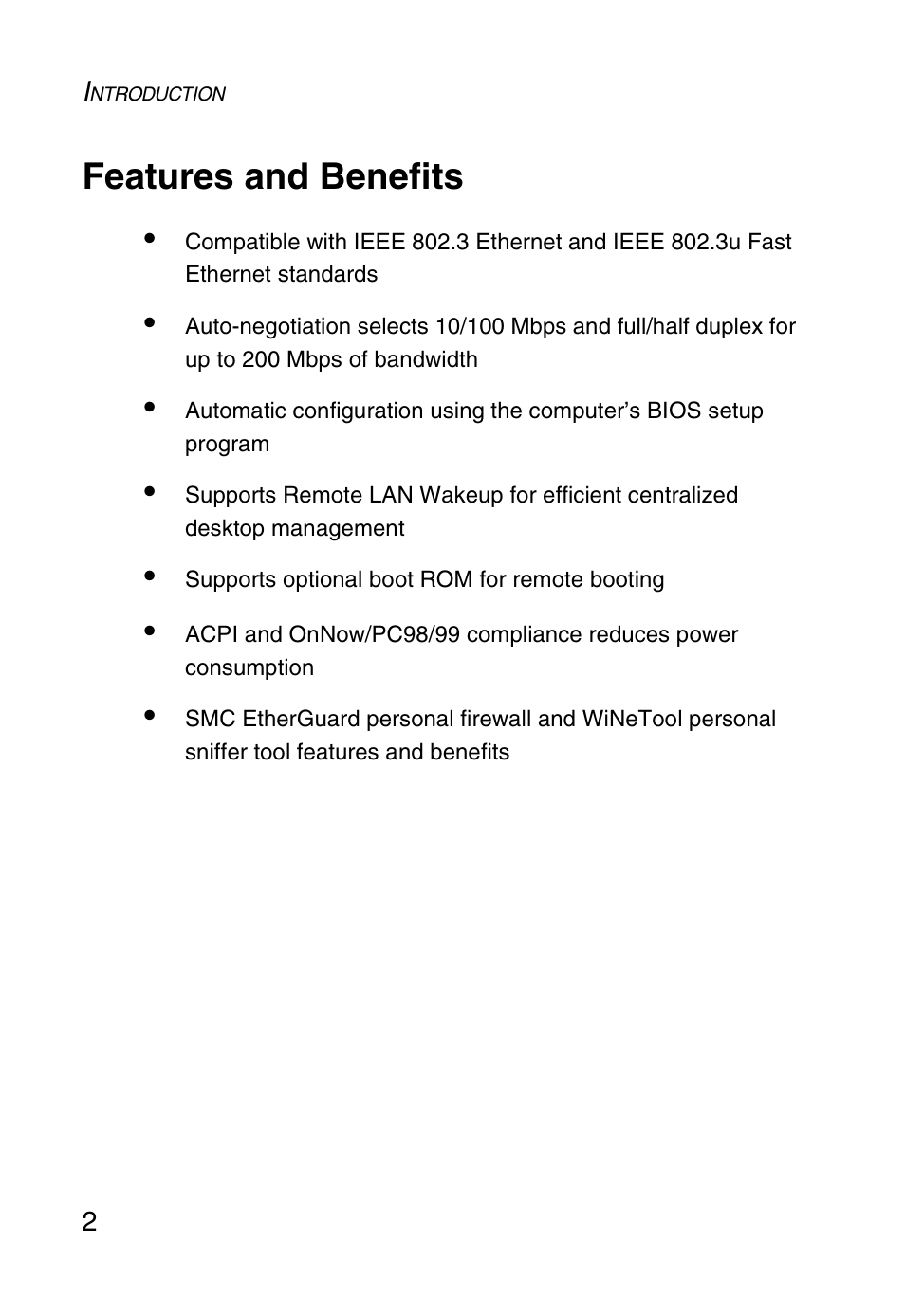 Features and benefits | SMC Networks SMC1255TX User Manual | Page 12 / 55