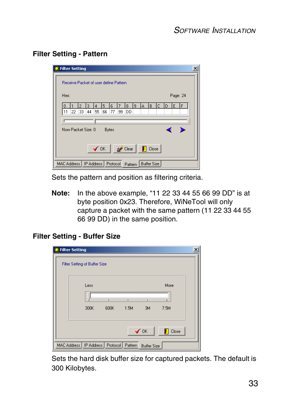 Filter setting - pattern, Filter setting - buffer size | SMC Networks SMC1255TX User Manual | Page 43 / 55