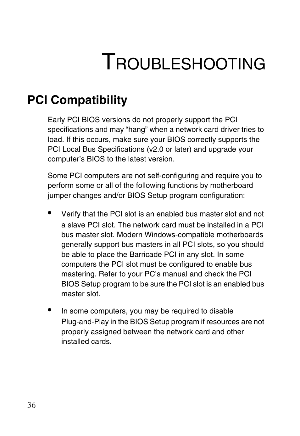 Troubleshooting, Pci compatibility, Roubleshooting | SMC Networks SMC1255TX User Manual | Page 46 / 55