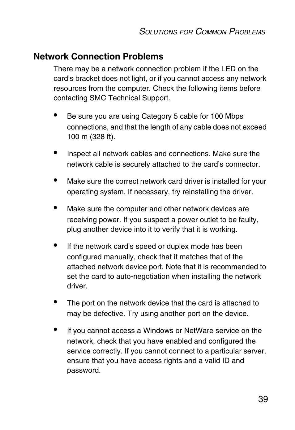 Network connection problems | SMC Networks SMC1255TX User Manual | Page 49 / 55