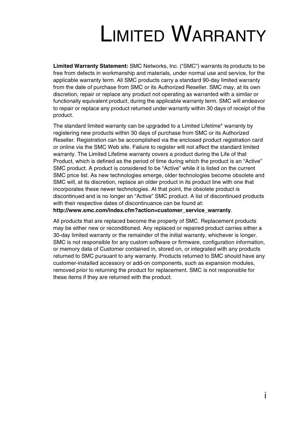 Imited, Arranty | SMC Networks SMC1255TX User Manual | Page 5 / 55