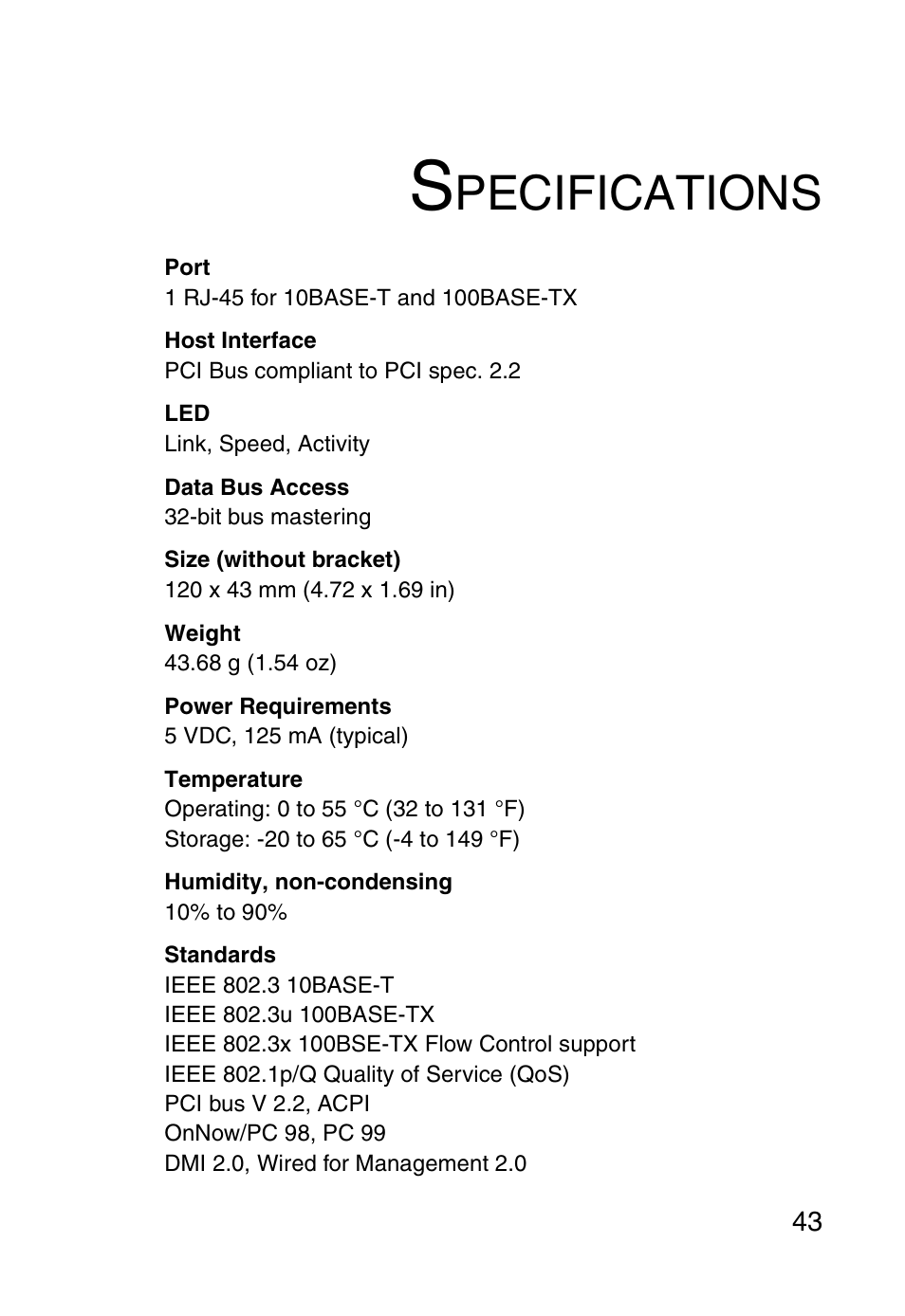 Specifications, Pecifications | SMC Networks SMC1255TX User Manual | Page 53 / 55