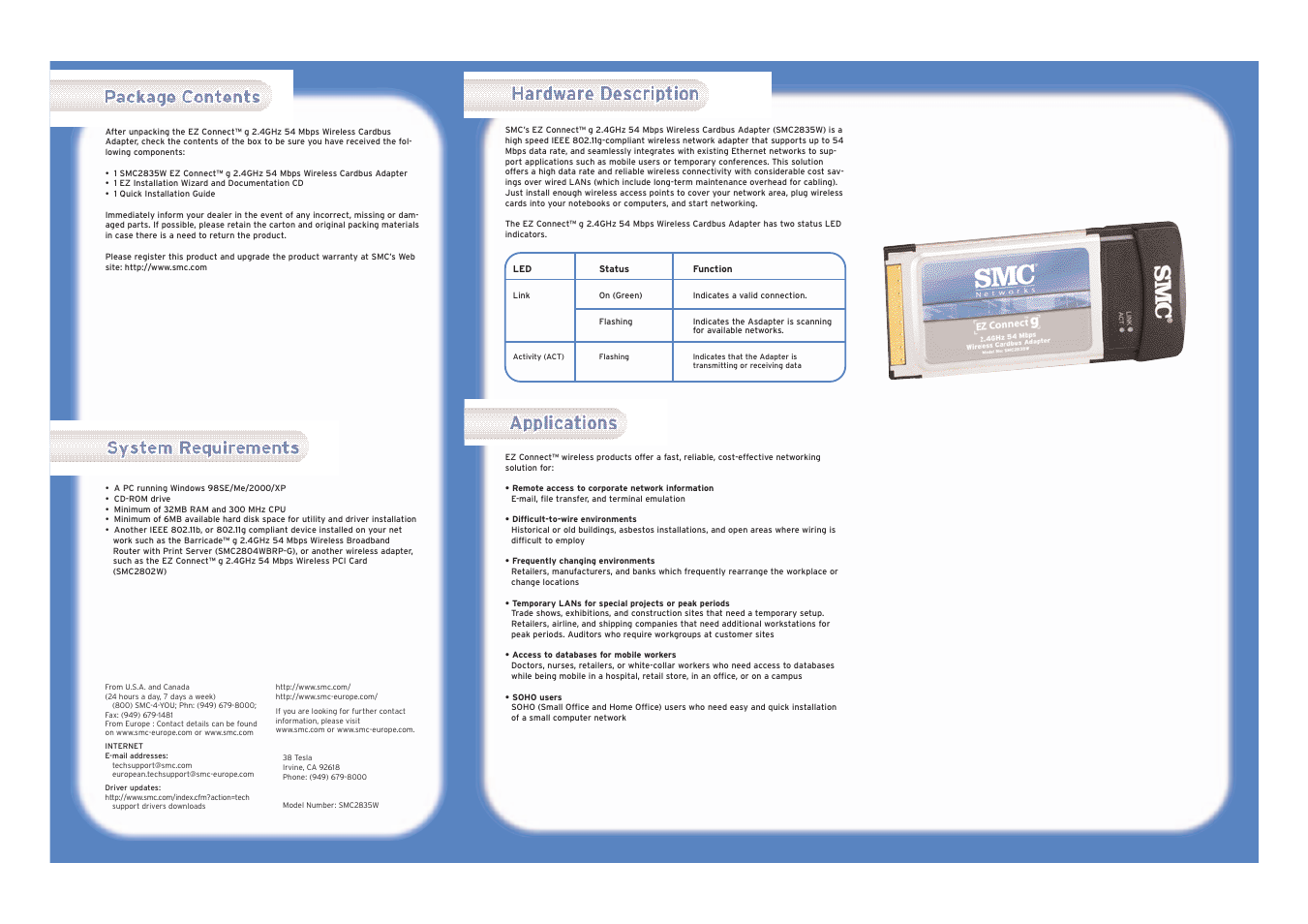 SMC Networks SMC EZ Connect g SMC2835W User Manual | 2 pages