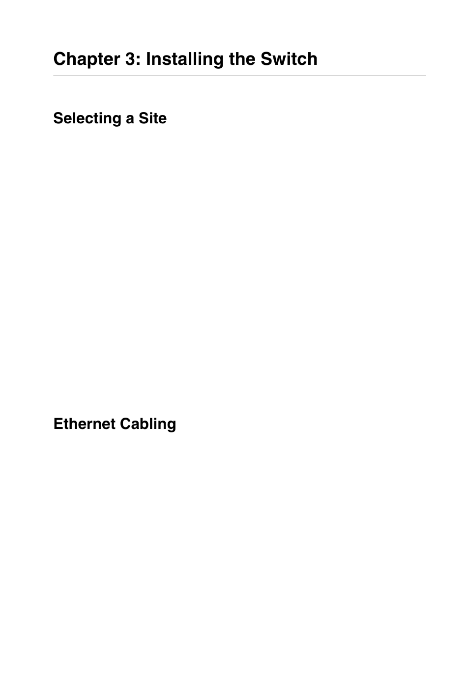 Chapter 3: installing the switch, Selecting a site, Ethernet cabling | SMC Networks TIGERSTACK II SMC8950EM User Manual | Page 35 / 76