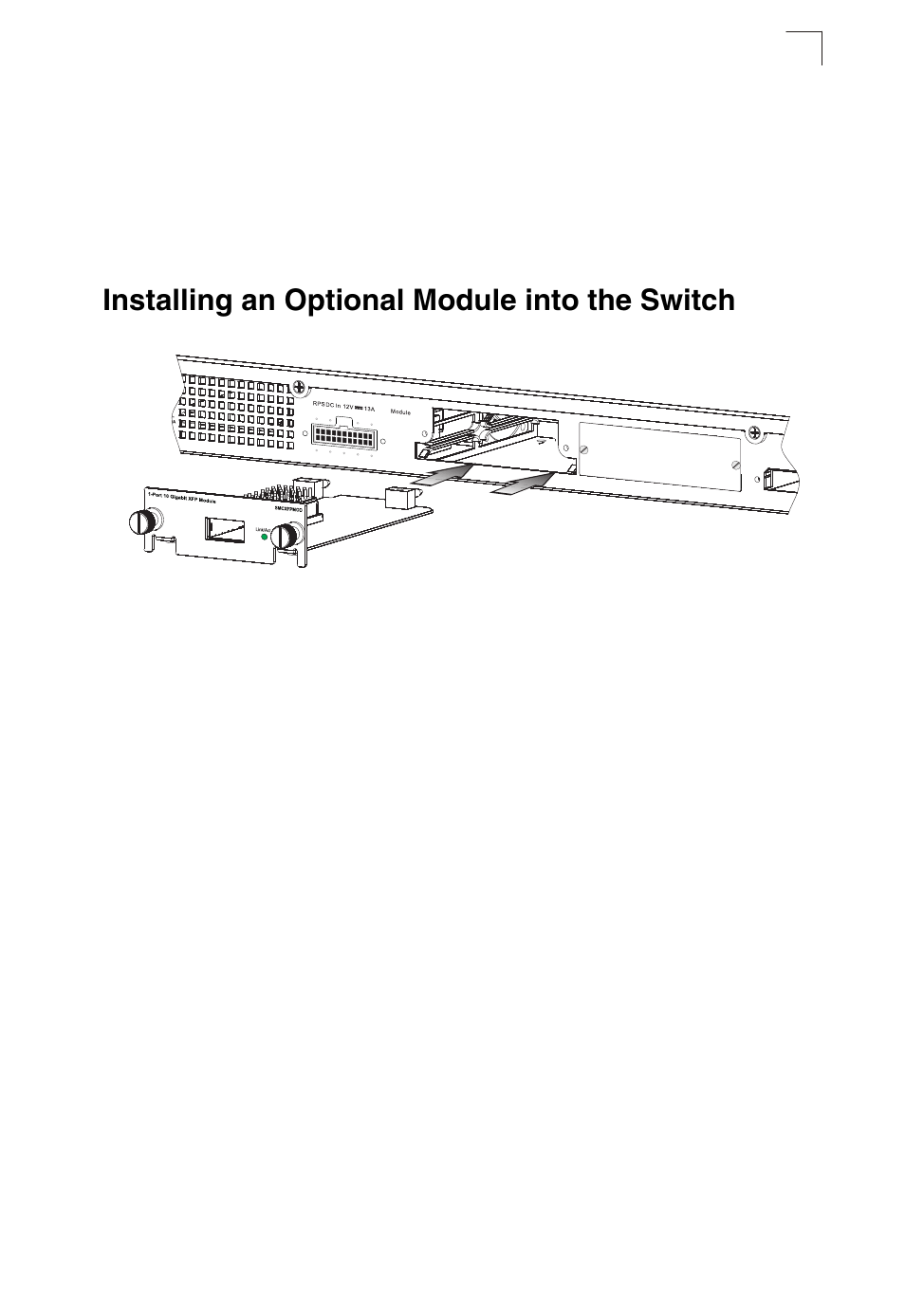 Installing an optional module into the switch, Figure 3-5, Installing an optional module | SMC Networks TIGERSTACK II SMC8950EM User Manual | Page 39 / 76