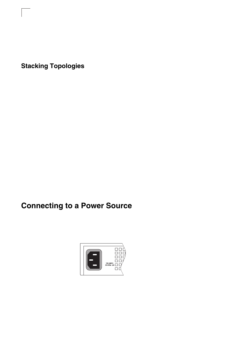 Stacking topologies, Connecting to a power source, Figure 3-8 | Power socket | SMC Networks TIGERSTACK II SMC8950EM User Manual | Page 42 / 76