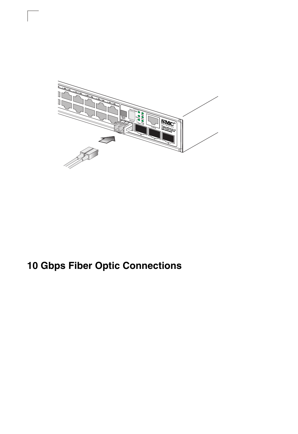 10 gbps fiber optic connections, Figure 4-3, Making connections to sfp transceivers | SMC Networks TIGERSTACK II SMC8950EM User Manual | Page 48 / 76
