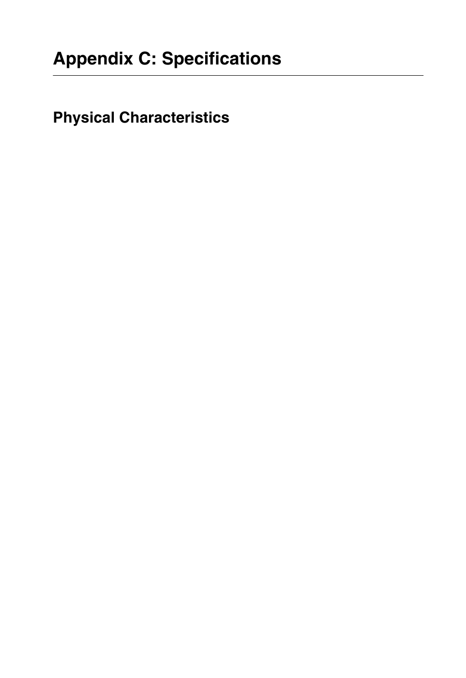 Appendix c: specifications, Physical characteristics | SMC Networks TIGERSTACK II SMC8950EM User Manual | Page 63 / 76