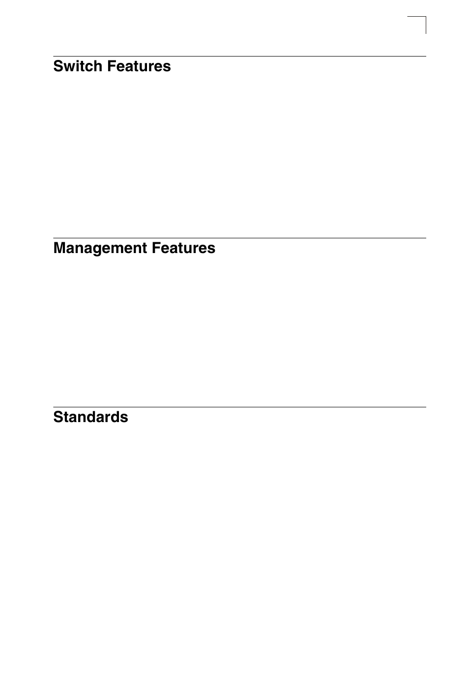 Switch features, Management features, Standards | Standards c-3 | SMC Networks TIGERSTACK II SMC8950EM User Manual | Page 65 / 76