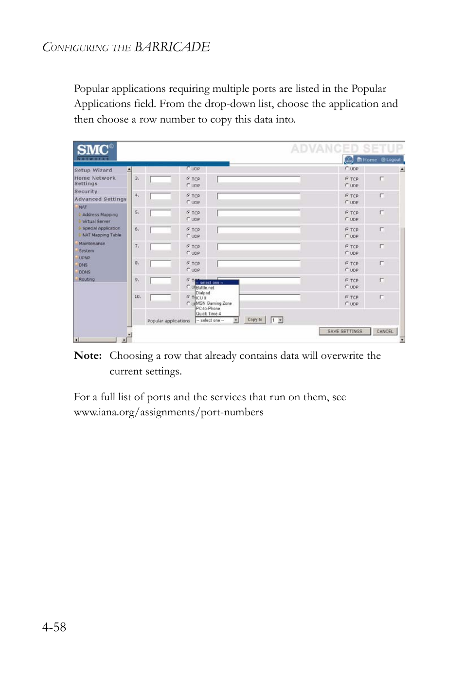 Barricade 4-58 | SMC Networks SMC Barricade g SMCWBR14-G2 User Manual | Page 102 / 132