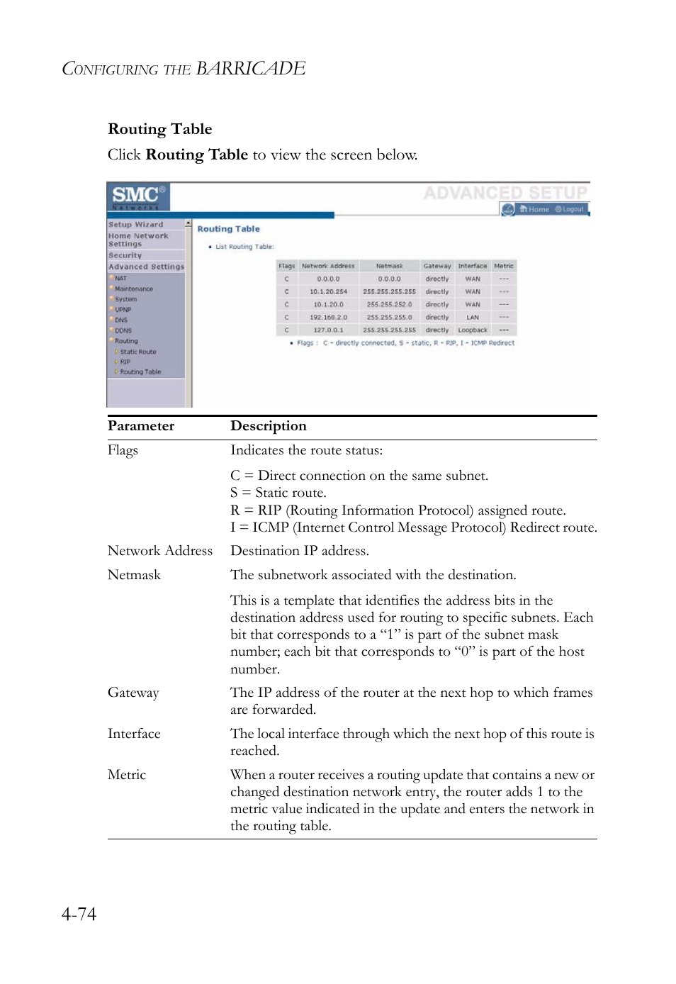 Barricade 4-74 | SMC Networks SMC Barricade g SMCWBR14-G2 User Manual | Page 118 / 132