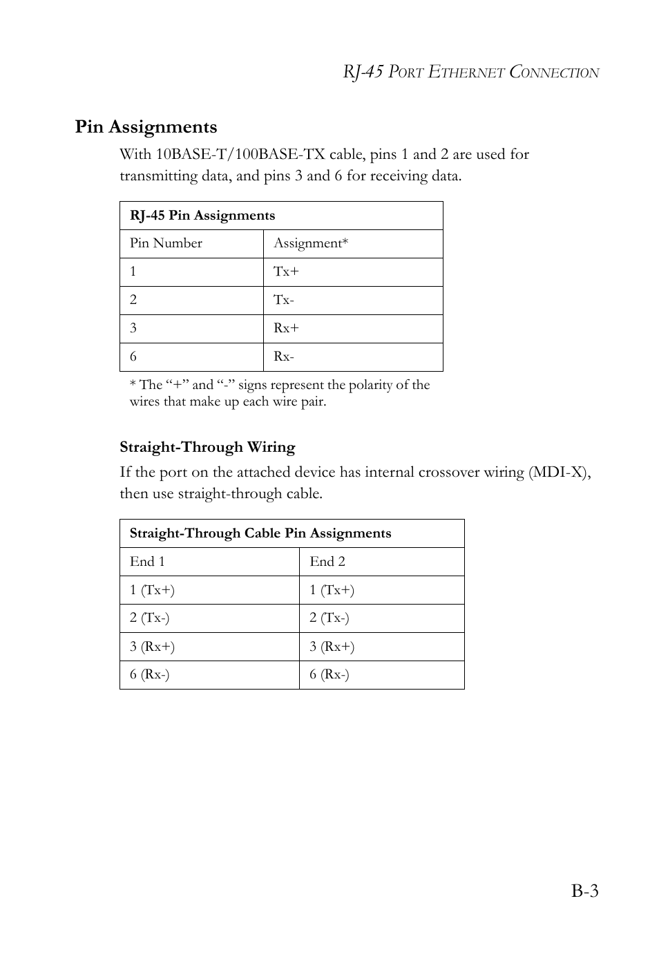 Pin assignments, Rj-45 p, B-3 pin assignments | SMC Networks SMC Barricade g SMCWBR14-G2 User Manual | Page 125 / 132