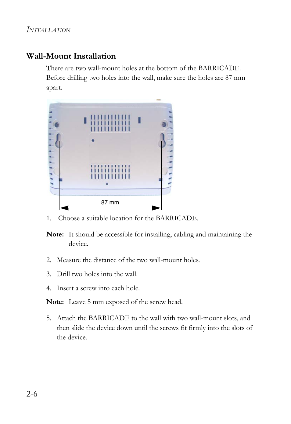 Wall-mount installation, Wall-mount installation -6, 6 wall-mount installation | SMC Networks SMC Barricade g SMCWBR14-G2 User Manual | Page 24 / 132