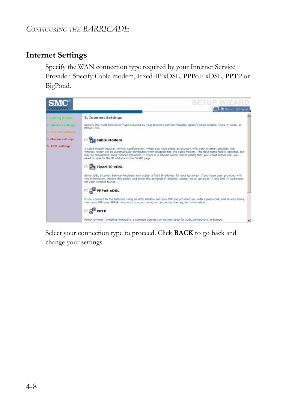 Internet settings, Internet settings -8 | SMC Networks SMC Barricade g SMCWBR14-G2 User Manual | Page 52 / 132