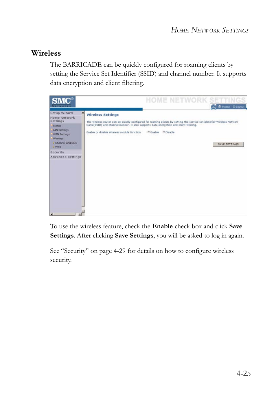 Wireless, Wireless -25, 25 wireless | SMC Networks SMC Barricade g SMCWBR14-G2 User Manual | Page 69 / 132