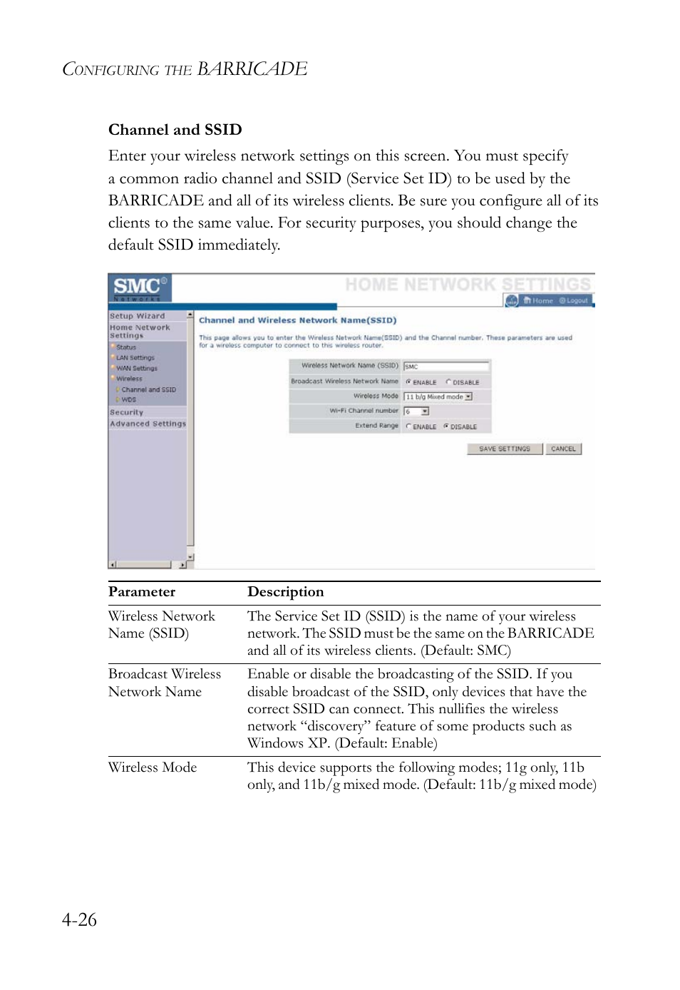 Barricade 4-26 | SMC Networks SMC Barricade g SMCWBR14-G2 User Manual | Page 70 / 132