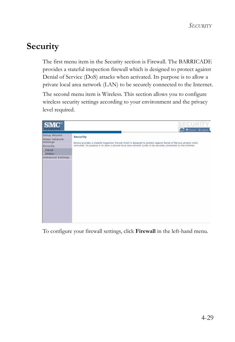 Security, Security -29 | SMC Networks SMC Barricade g SMCWBR14-G2 User Manual | Page 73 / 132