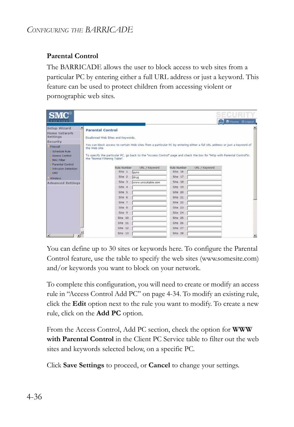 Barricade 4-36 | SMC Networks SMC Barricade g SMCWBR14-G2 User Manual | Page 80 / 132