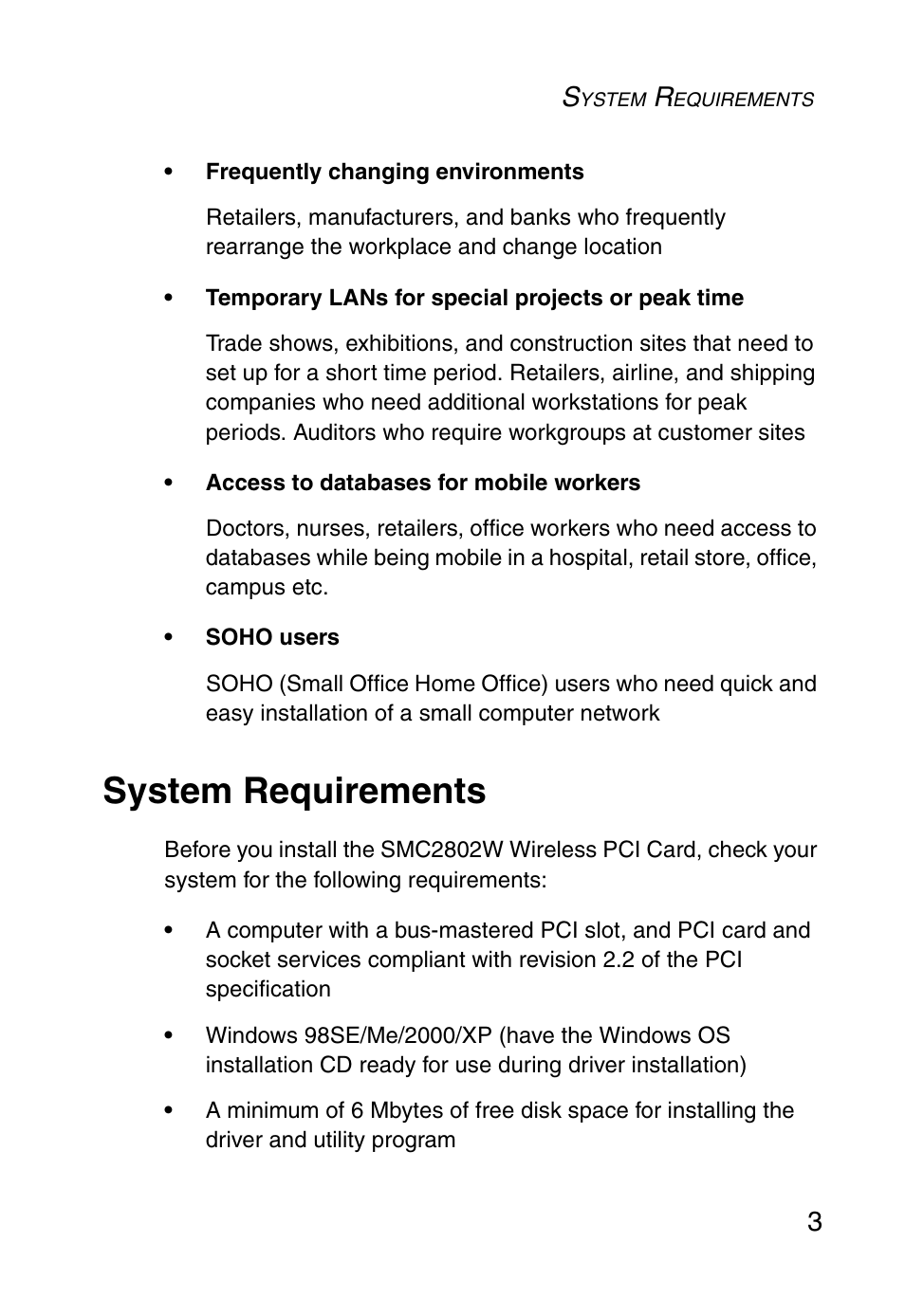 System requirements | SMC Networks EZ ConnectTMg 2.4 GHz 54Mbps SMC2602W User Manual | Page 12 / 47