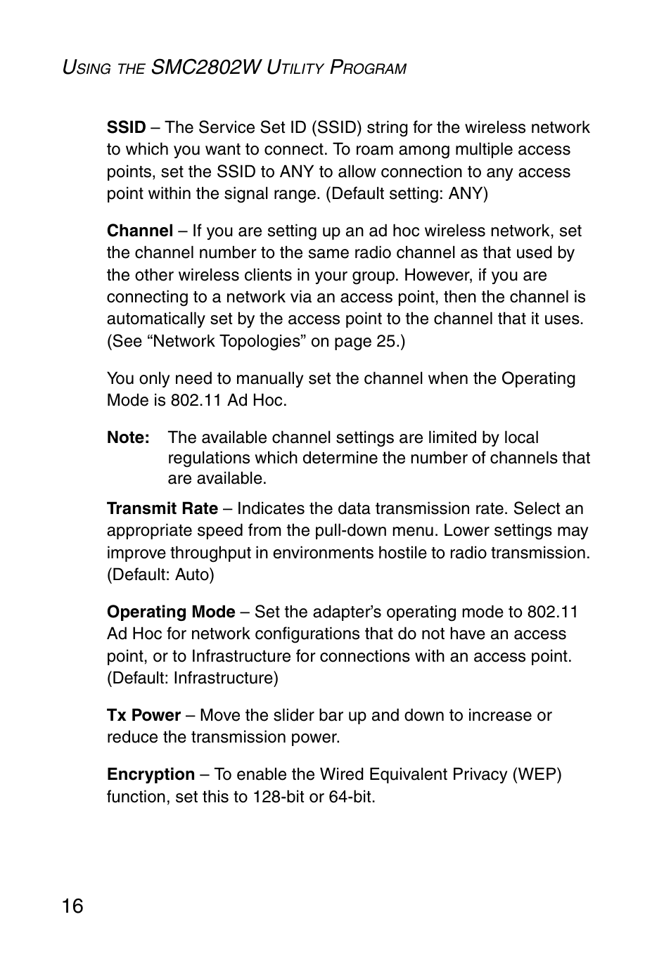 Smc2802w u | SMC Networks EZ ConnectTMg 2.4 GHz 54Mbps SMC2602W User Manual | Page 25 / 47