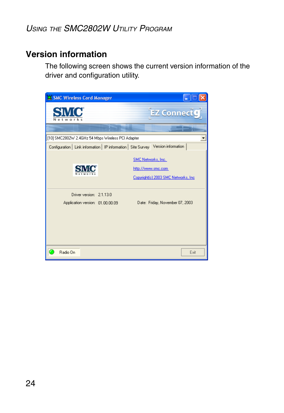 Version information | SMC Networks EZ ConnectTMg 2.4 GHz 54Mbps SMC2602W User Manual | Page 33 / 47