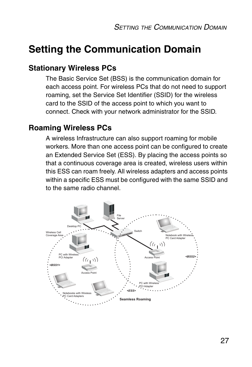 Setting the communication domain, Stationary wireless pcs, Roaming wireless pcs | Stationary wireless pcs roaming wireless pcs | SMC Networks EZ ConnectTMg 2.4 GHz 54Mbps SMC2602W User Manual | Page 36 / 47