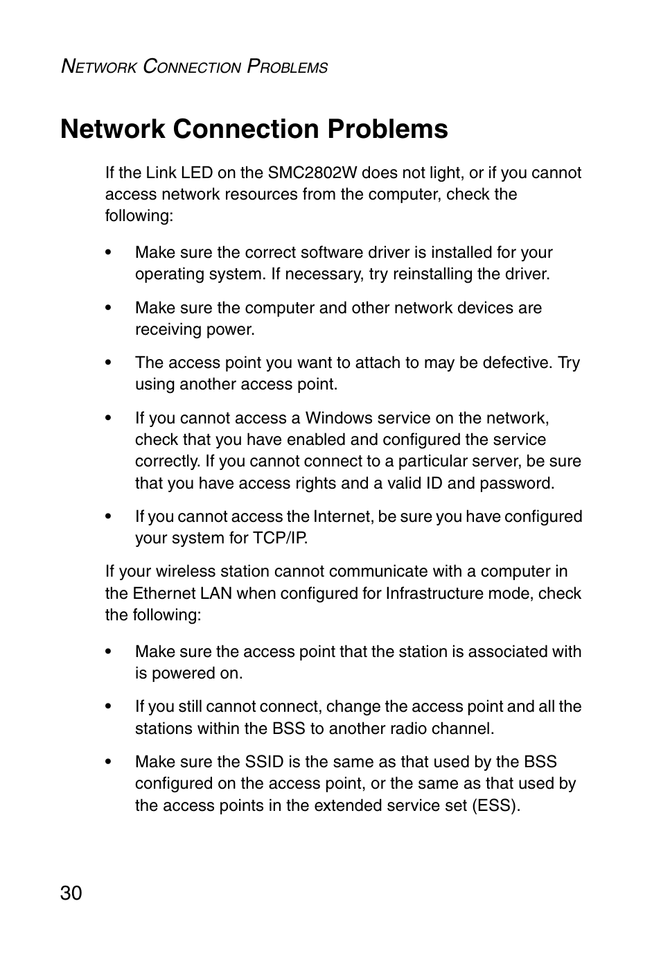 Network connection problems | SMC Networks EZ ConnectTMg 2.4 GHz 54Mbps SMC2602W User Manual | Page 39 / 47