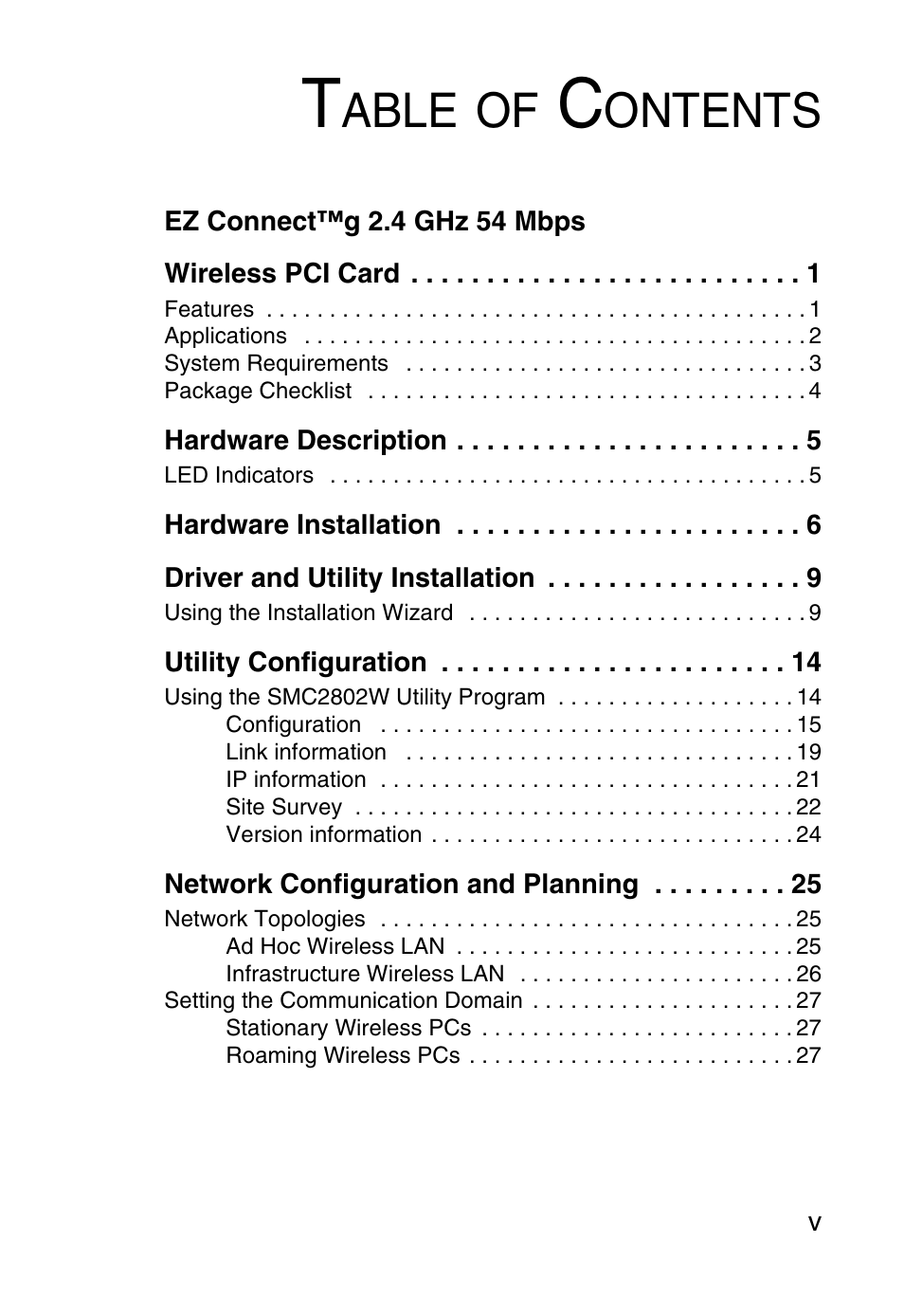 Able, Ontents | SMC Networks EZ ConnectTMg 2.4 GHz 54Mbps SMC2602W User Manual | Page 8 / 47