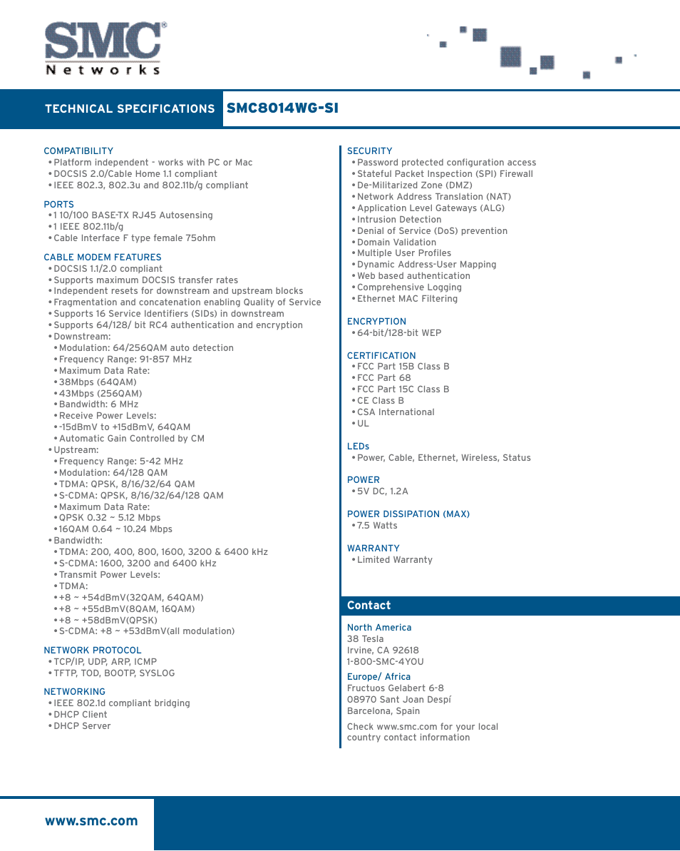 Smc8014wg-si | SMC Networks EZ Connect SMC8014WG-SI User Manual | Page 2 / 2