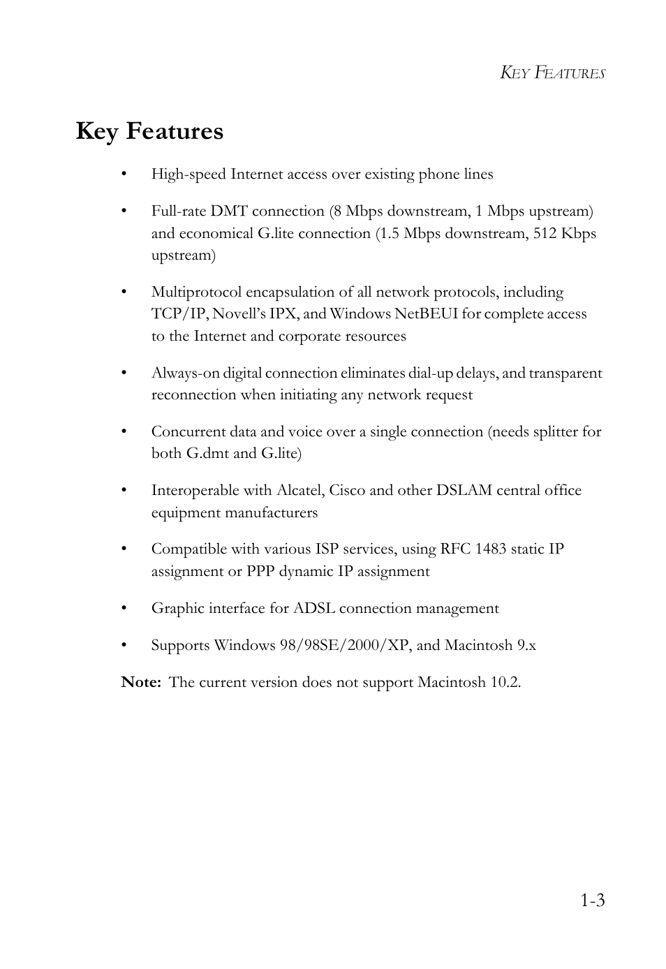 Key features, Key features -3 | SMC Networks SMC7003USB V.2 User Manual | Page 17 / 70