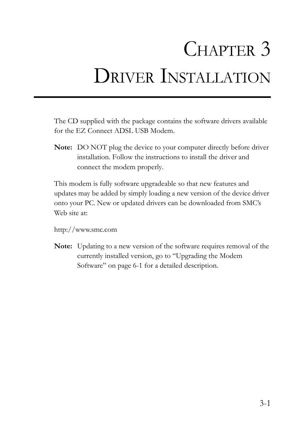 Chapter 3 driver installation, Driver installation -1, Hapter | River, Nstallation | SMC Networks SMC7003USB V.2 User Manual | Page 25 / 70