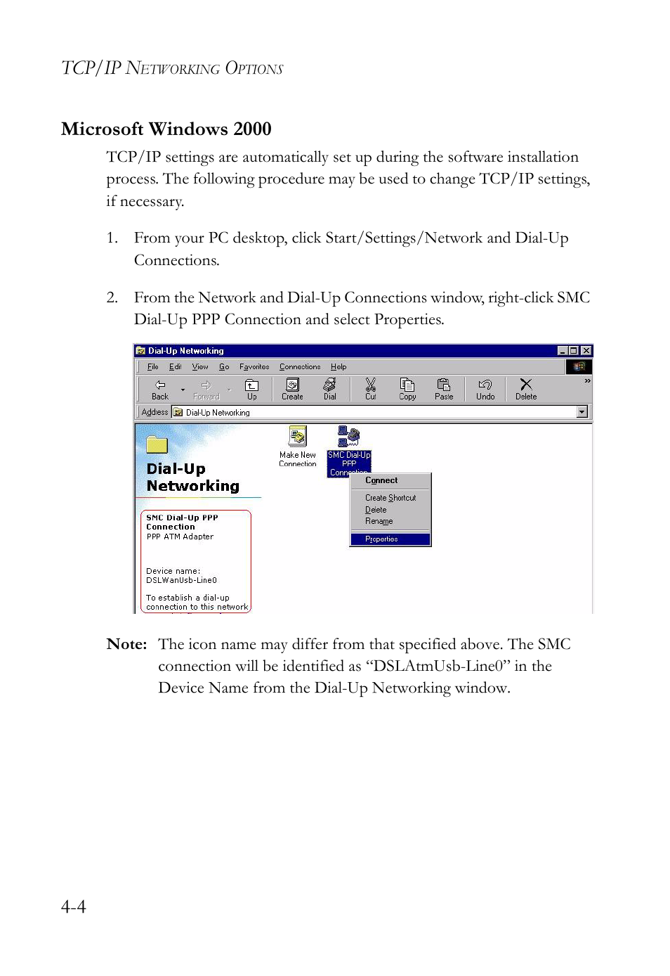 Microsoft windows 2000, Microsoft windows 2000 -4, Tcp/ip n | SMC Networks SMC7003USB V.2 User Manual | Page 38 / 70