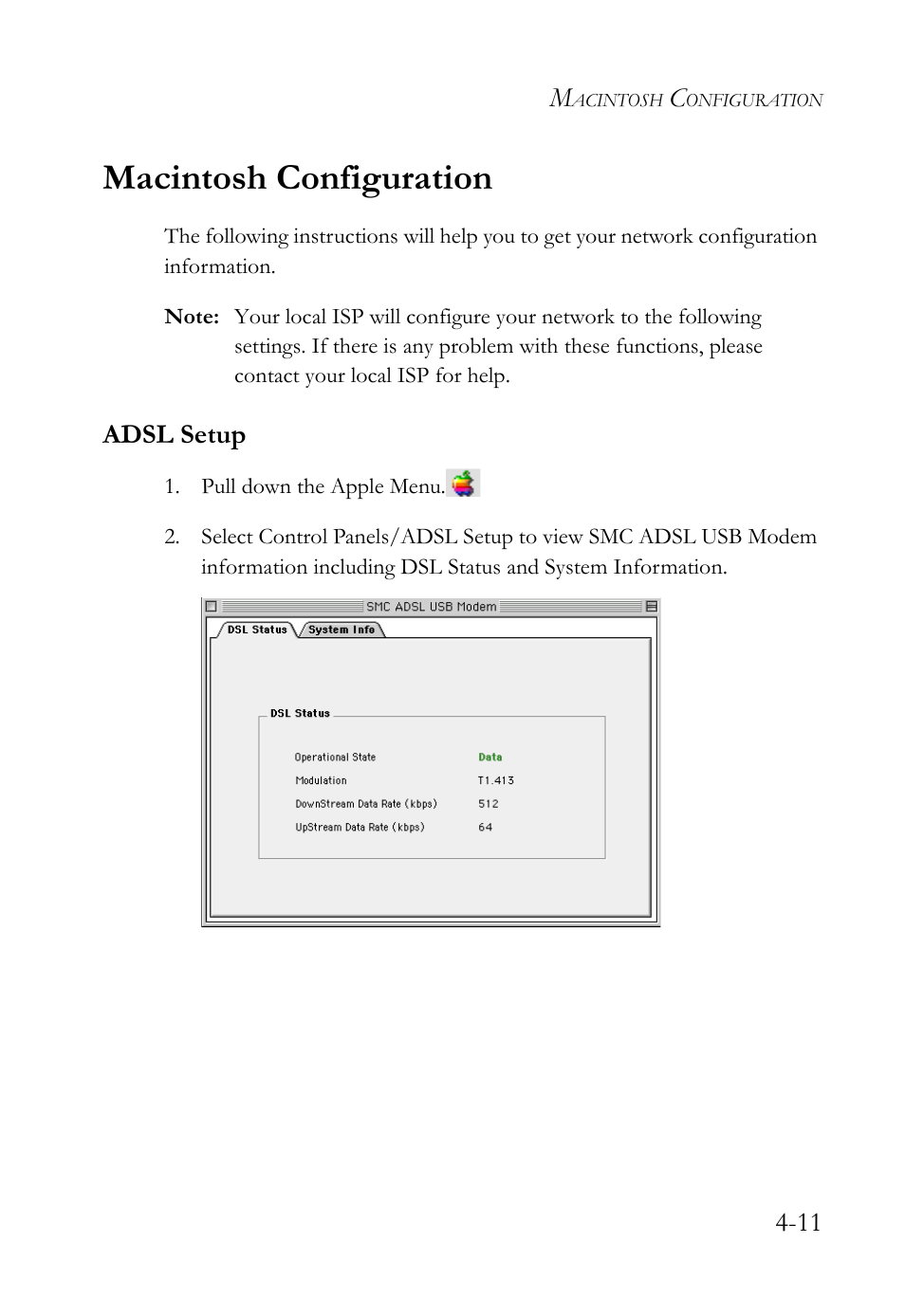 Macintosh configuration, Adsl setup, Macintosh configuration -11 | Adsl setup -11 | SMC Networks SMC7003USB V.2 User Manual | Page 45 / 70