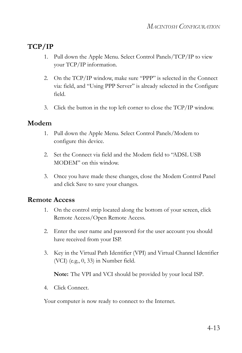 Tcp/ip, Modem, Remote access | Tcp/ip -13 modem -13 remote access -13, 13 tcp/ip | SMC Networks SMC7003USB V.2 User Manual | Page 47 / 70